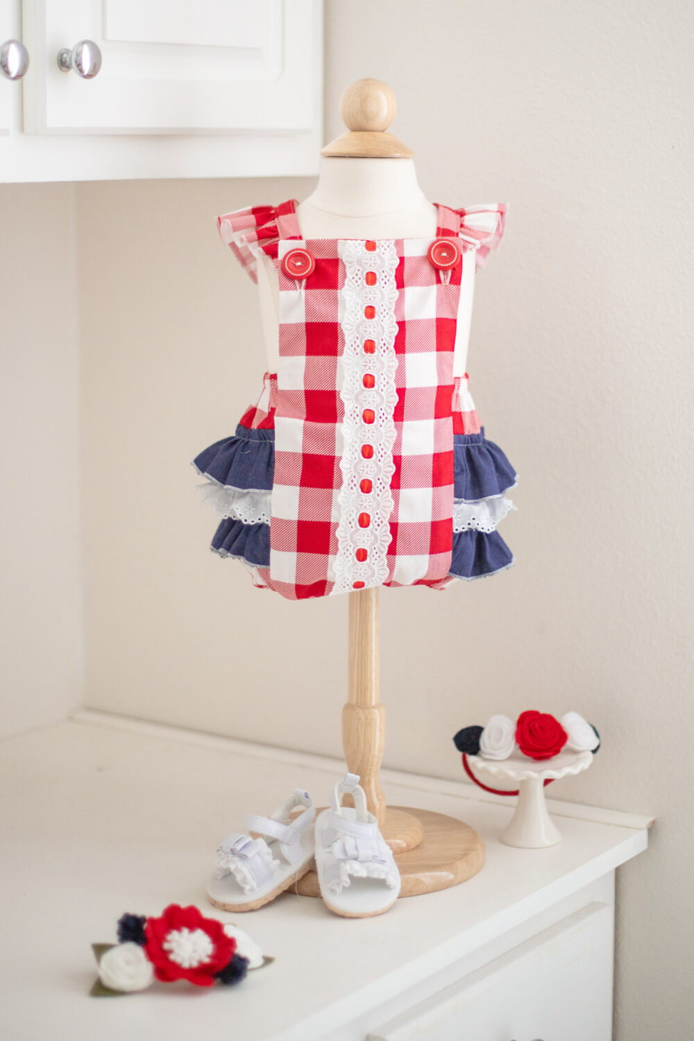 Baby Girl Buffalo Red/White/Blue Gingham Romper