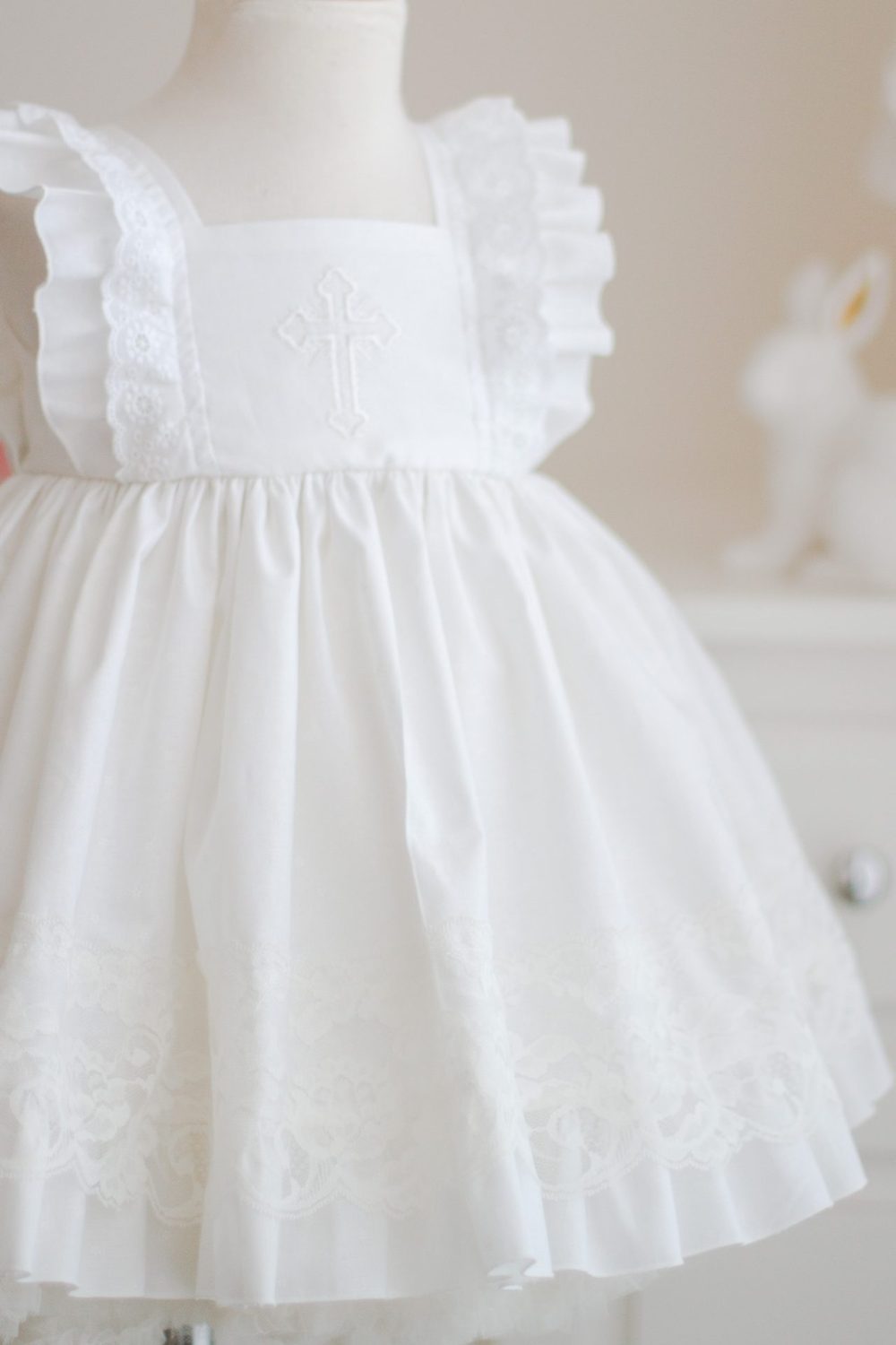 Girl's White Baptism Handmade Baby Dress by Kinder Kouture