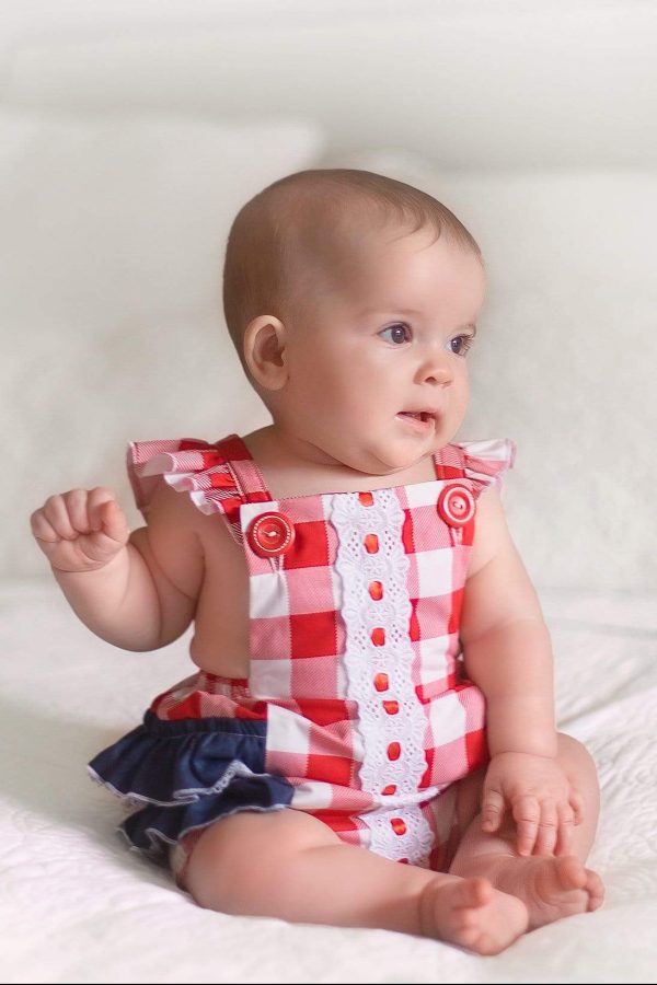 Baby Girl Buffalo Red/White/Blue Gingham Romper - Kinder Kouture