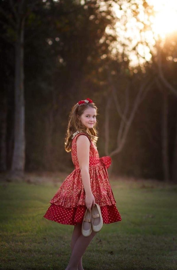 Kinder Kouture Ready-To-Ship 2T / Red RTS Festive Red Shimmer Christmas Dress